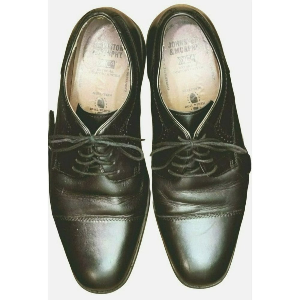 Johnston & Murphy Size 9M Black Sheepskin Leather Oxfords Comfort System Insole